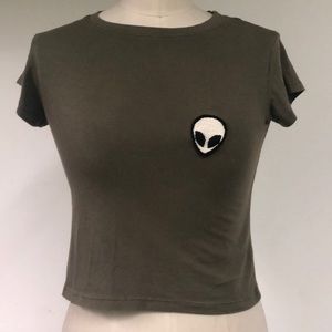olive brandy melville shirt with alien patch